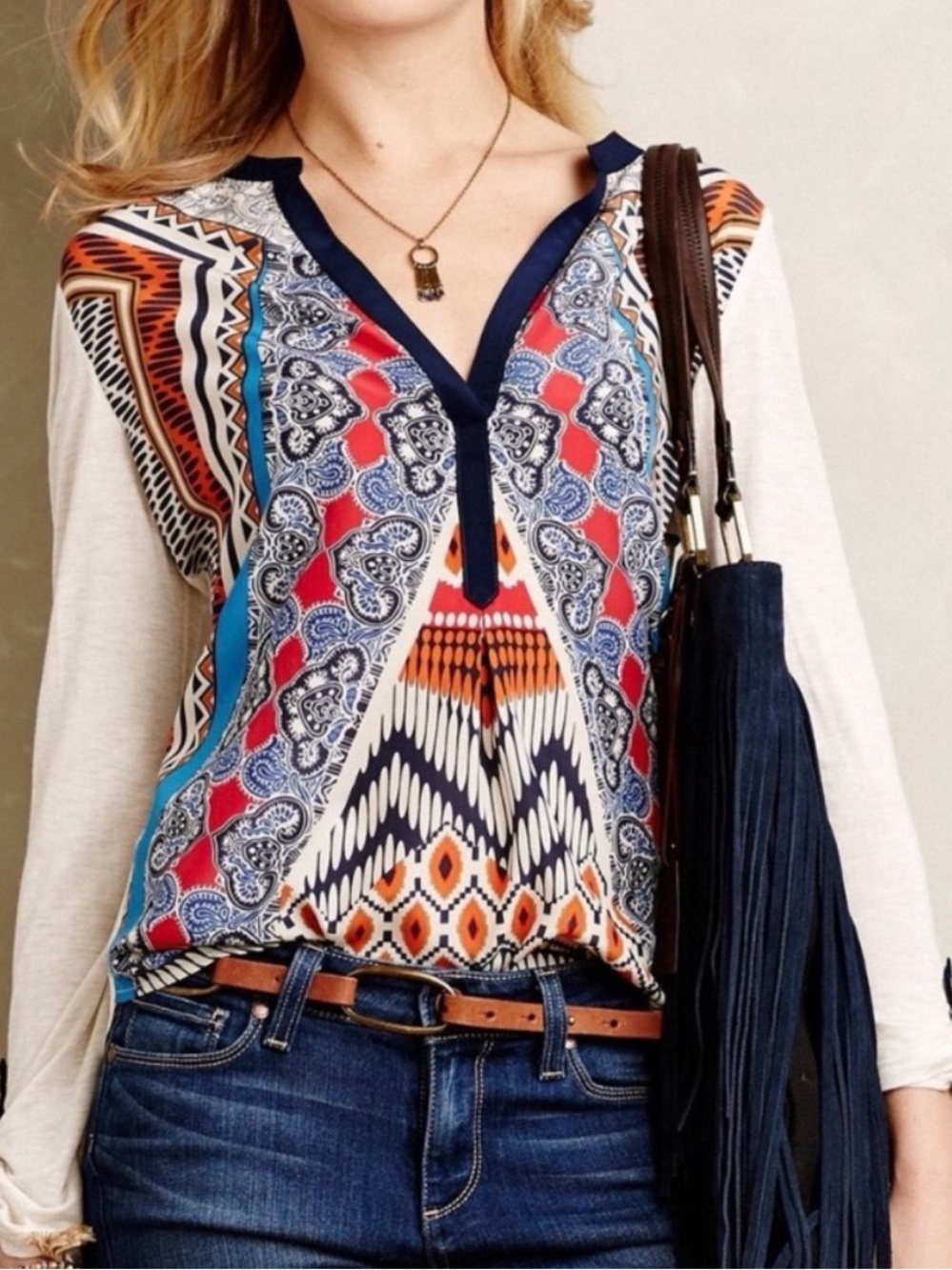 Anthropologie Tiny Multicolor Printed Pattern Popover Top size xs